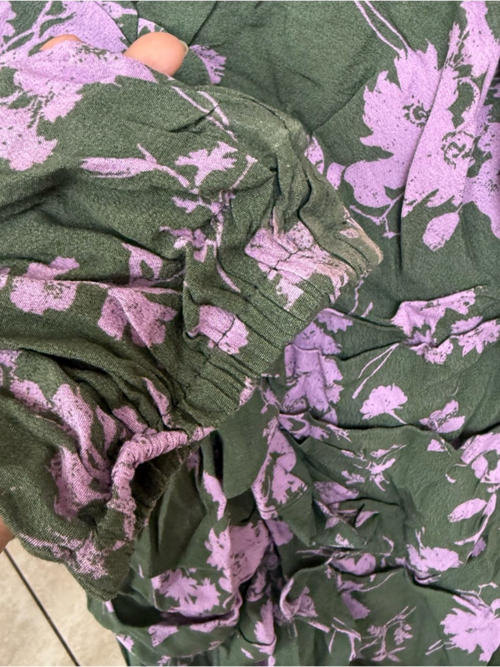 Umgee Green Pink Floral Mini Dress Balloon Sleeves Rouched Ruffle Size Small - Picture 5 of 7